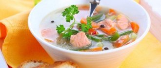 Vegetable soup with trout